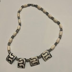 Kazuri Kenya Hand Crafted Beaded Statement Black and White Necklace